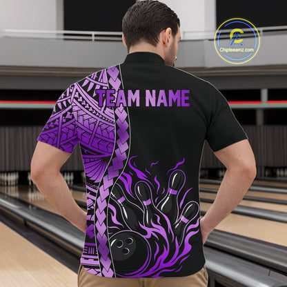 Male athlete wearing purple bowling jersey, league-ready uniform