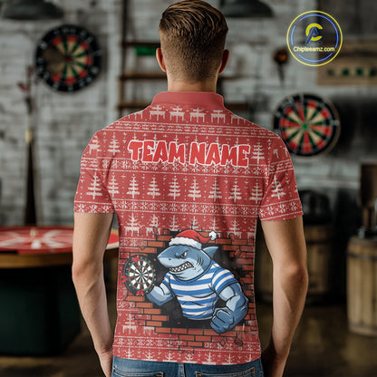 Funny Shark Dartboard Christmas Men Darts Polo Shirt Custom Xmas Dart Jerseys NYN1851