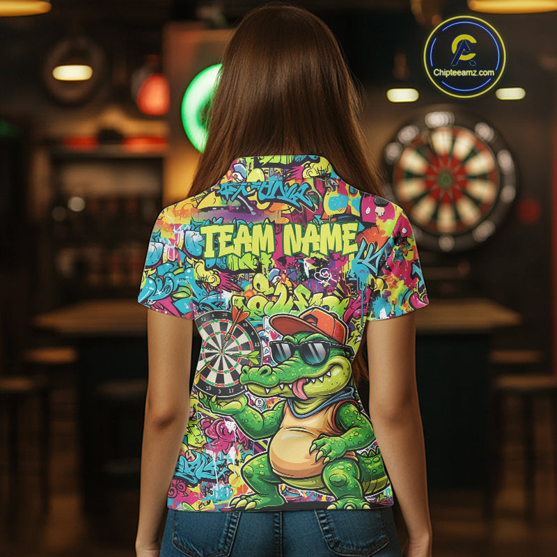 Cool Crocodile Dartboard Graffiti Darts Polo Shirt For Women Custom Funny Dart Jerseys NYN1852