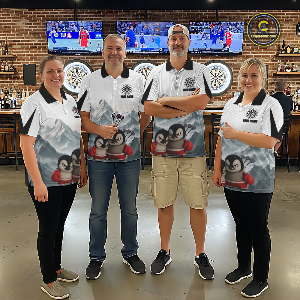 Boxing Fierce Penguin Duo Couple Men Darts Polo Shirt Custom Funny Dart Team Jerseys NYN2357