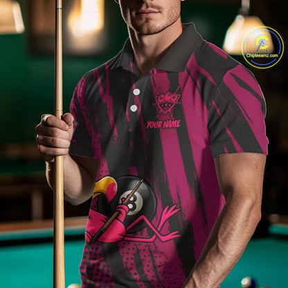 Funny Flamingo Pool Men's Billiard Team Shirts Custom Pink Grunge 8 Ball Billiard Attire NYN2363