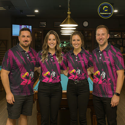 Funny Flamingo Pool Men's Billiard Team Shirts Custom Pink Grunge 8 Ball Billiard Attire NYN2363