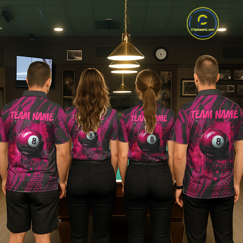 Funny Flamingo Pool Men's Billiard Team Shirts Custom Pink Grunge 8 Ball Billiard Attire NYN2363