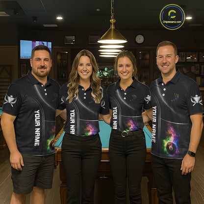 Personalized Colorful Smoke 8 Ball Men Billiard Polo & 1/4 Zip Shirt Pool Billiard Apparel NYN2370