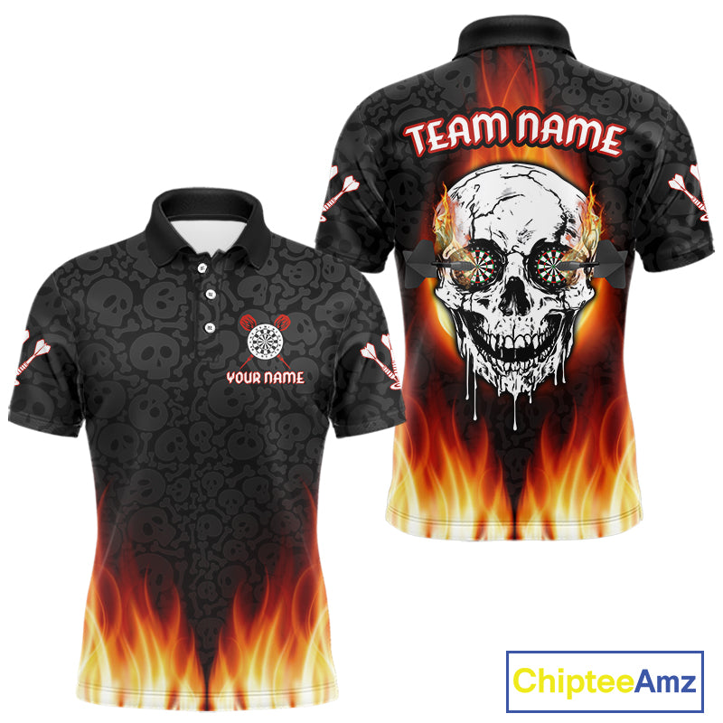 Custom White And Black Flames Skull Dartboard Dart Shirts For Men Dart Team Jerseys NYN0070