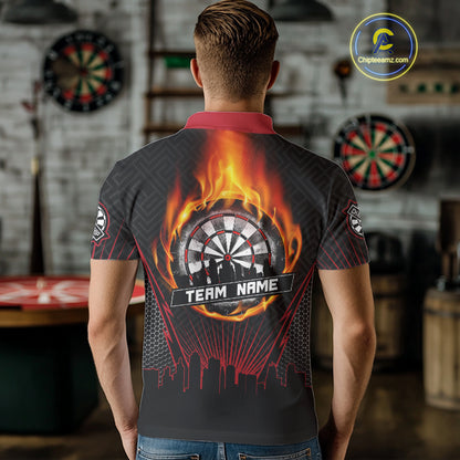 Custom Black And Red Fire Flame Dartboard Dart Shirts For Men, Dart Tournament Jerseys NYN0071