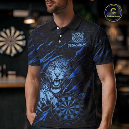 Blue Grunge Funny Tiger Men Dart Polo & 1/4-Zip Shirt Custom Name Tiger Dart Jersey For Darters NYN2973