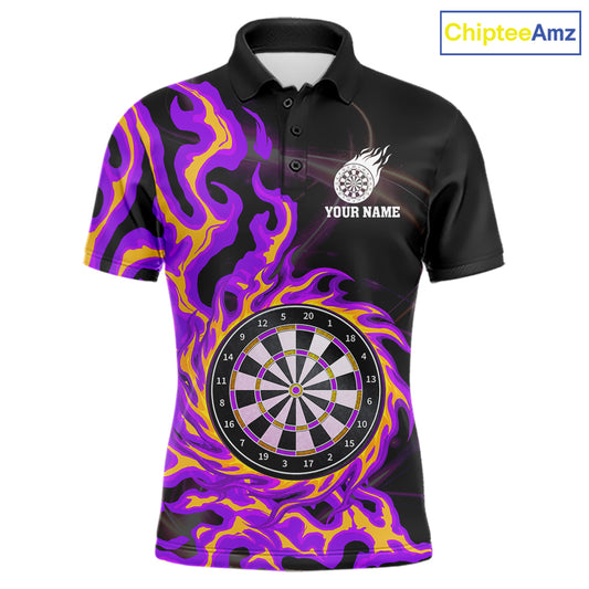 Purple & Yellow Flame Dartboard Darts Polo 1/4-Zip Shirt For Men Custom Fire Flame Dart Team Jersey NYN3939