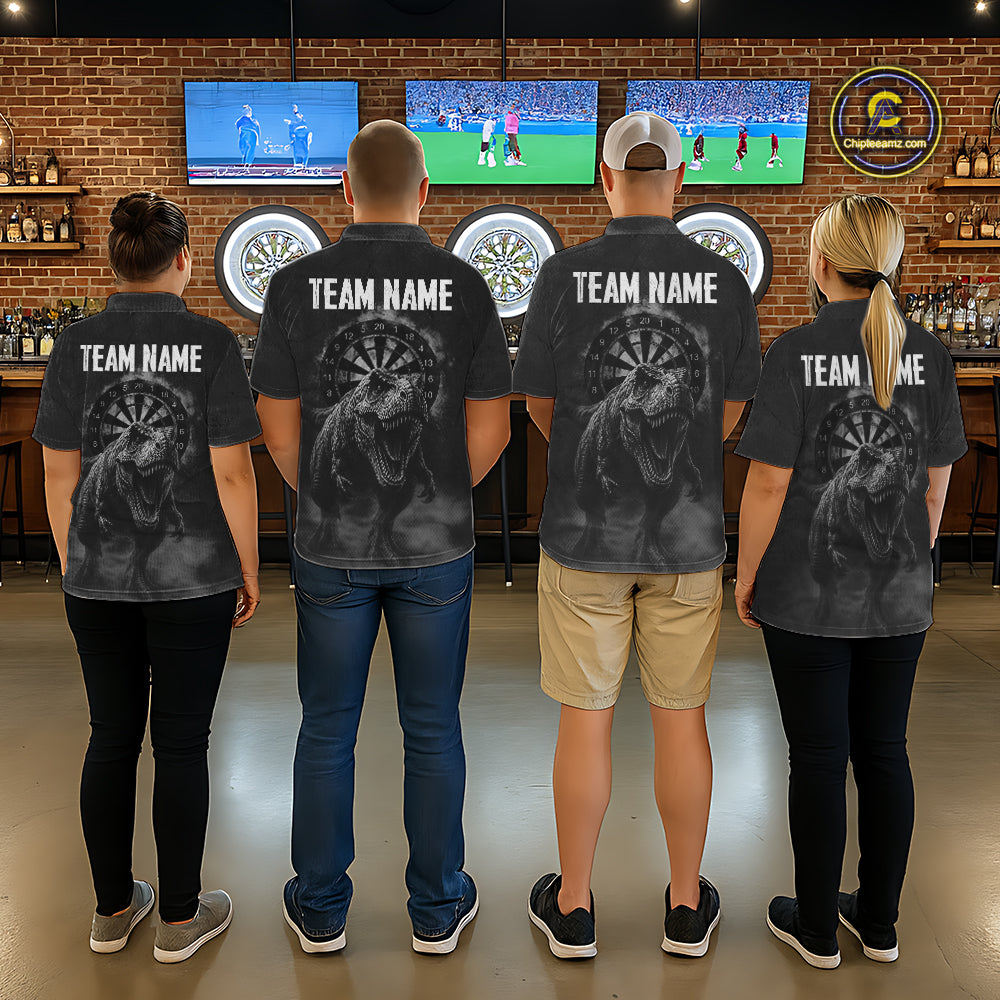 Custom Dinosaur Darts Shirt For Women With Cracked Stone, Dinosaur Grey Smoke Darts Team Jersey NYN3947