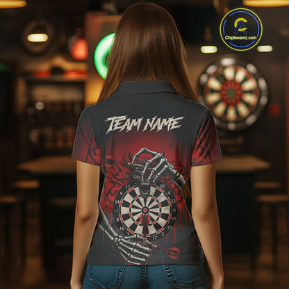 Custom Devil Skeleton Red Dripping Dartboard Women Darts Polo Shirt Outfits Dart Jerseys NYN1855