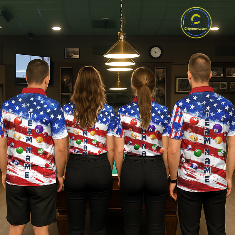 US Flag 8 Ball Pool Men Billiard Team Polo & 1/4-Zip Shirt Custom Billiard Attire Jersey NYN2373