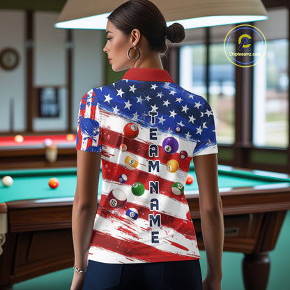 US Flag 8 Ball Pool Women Billiard Team Polo & 1/4-Zip Shirt Custom Billiard Attire Jersey NYN2373