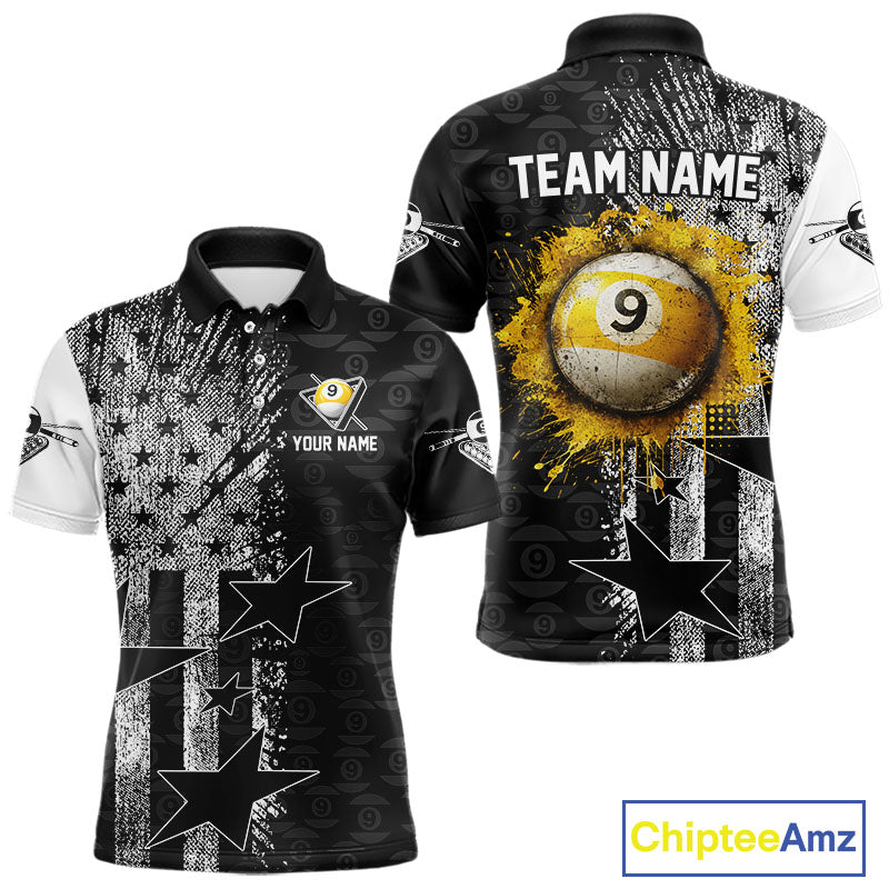US Flag Grunge 9 Ball Pool Men Billiard Team Shirt Personalized Polo & 1/4-Zip Billiard Gifts NYN2380