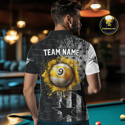 US Flag Grunge 9 Ball Pool Men Billiard Team Shirt Personalized Polo & 1/4-Zip Billiard Gifts NYN2380