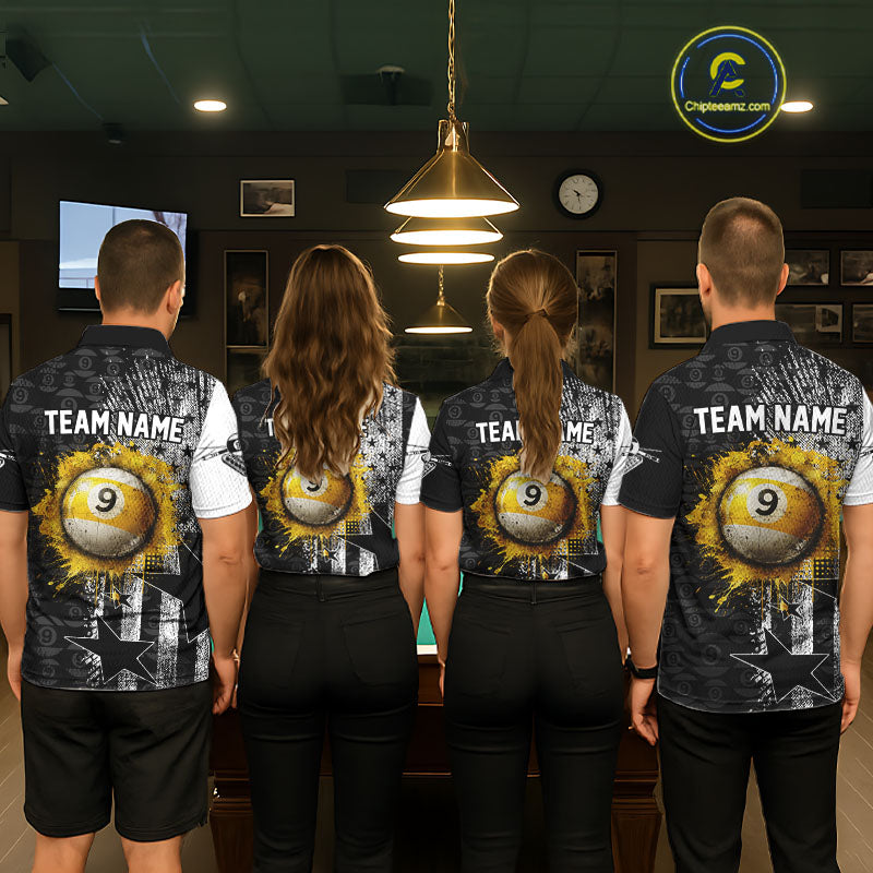US Flag Grunge 9 Ball Pool Men Billiard Team Shirt Personalized Polo & 1/4-Zip Billiard Gifts NYN2380