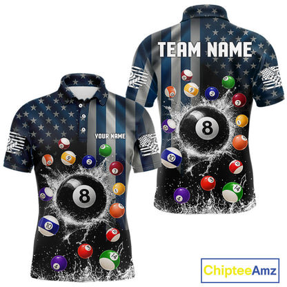 Watering 8 Ball Men Billiard Polo & 1/4-Zip Shirt Custom US Flag Pool Billiard Team Apparel NYN2384
