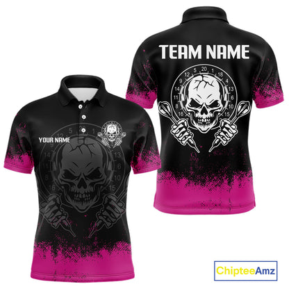 Custom Black And Pink Skull Grunge Dart Shirts For Men Outfits Dart Team Jerseys NYN0078
