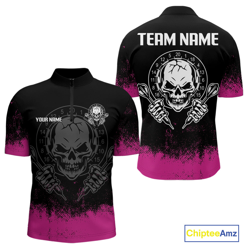 Custom Black And Pink Skull Grunge Dart Shirts For Men Outfits Dart Team Jerseys NYN0078