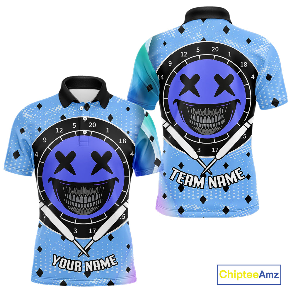 Smile Face Dartboard Custom Funny Blue Dart Shirts For Men, Dart Team Jerseys NYN0084