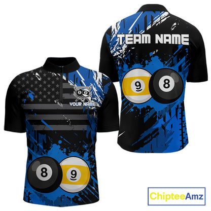Custom Blue Splatter 8 Ball And 9 Ball Billiard Team Jersey Billiard Pool Shirt For Men NYN3956