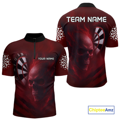 Custom Red Smokes Skull Dartboard Dart Men 1/4-Zip Shirt Outfits Dart Jerseys NYN1566