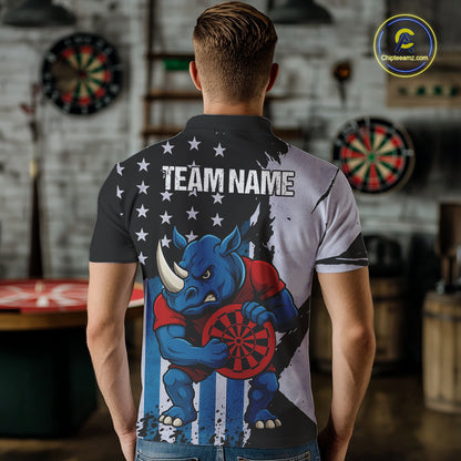 Custom Blue Red Rhino Dartboard Funny Dart Men Polo Shirt US Flag Dart Jerseys NYN1568