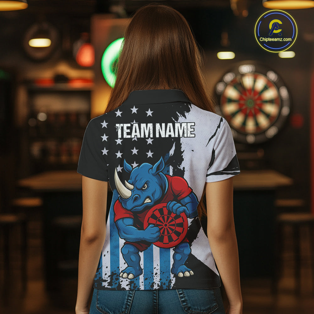 Custom Blue Red Rhino Dartboard Funny Dart Women Polo Shirt US Flag Dart Jerseys NYN1568