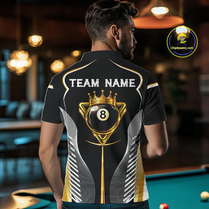 Black & Gold 8 Ball Pool Crown Men Billiard Team Shirt Custom Billiards Balls & Cue Gifts NYN2394