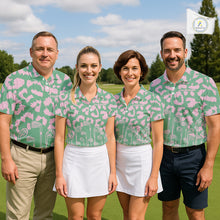 Load image into Gallery viewer, Mens Leopard Pattern Golf Polo Shirts Custom Green Pink Golf Clubs Pattern Attire, Golf Upf Shirts NYN3000