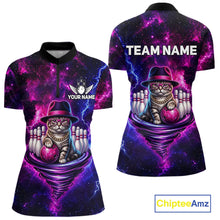 Load image into Gallery viewer, Cool Cat Galaxy Tornado Bowling Polo Quarter Zip Shirt For Women Custom Bowling Team Jersey