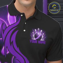 Load image into Gallery viewer, Purple Thunder Bowling Ball And Pins Shirt For Men Custom Bowling Team Jersey