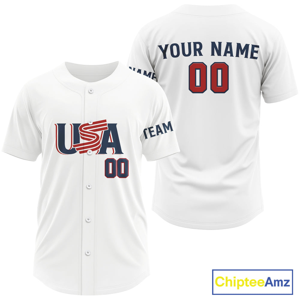 Custom Blue Red USA Flag Patriotic Baseball Shirt White Baseball Jerseys For Men NYN1578