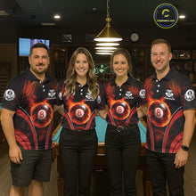 Load image into Gallery viewer, Red Flames Pool 8 Ball Women Billiard Polo &amp; 1/4-Zip Shirts Custom Billiard Team Shirt Designs NYN2404