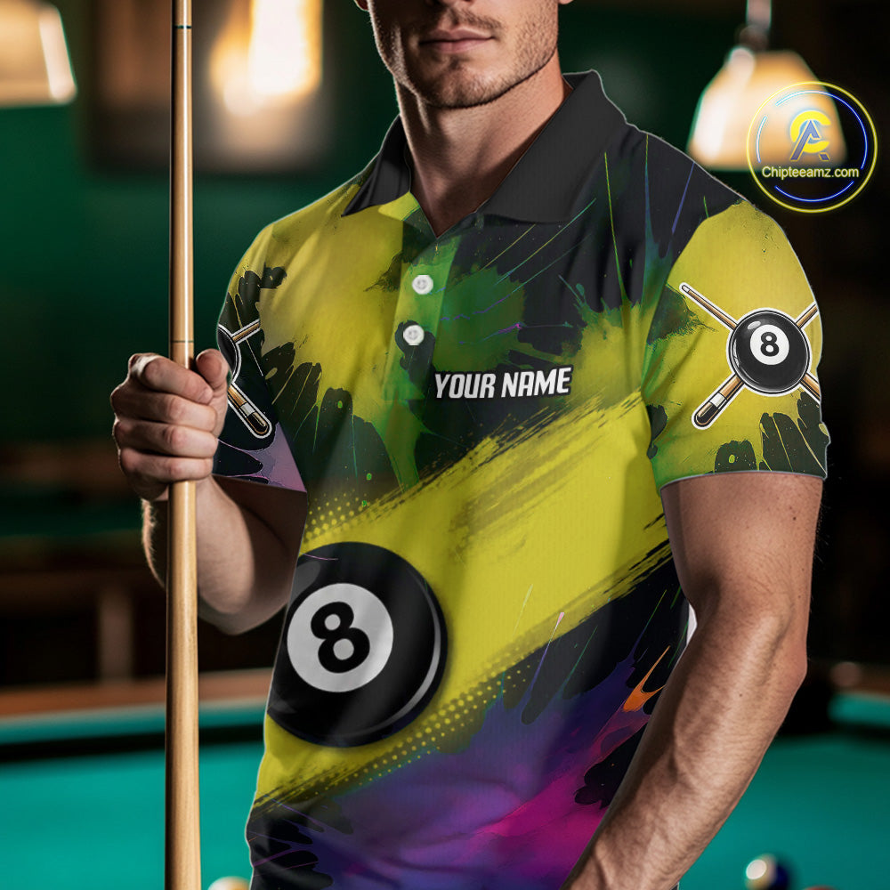 Grunge Paint Splatter Yellow Ball 8 Billiard Shirts For Men Personalized Billiard Attire Gifts NYN2790
