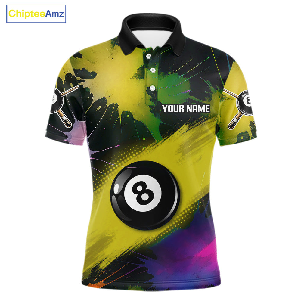 Grunge Paint Splatter Yellow Ball 8 Billiard Shirts For Men Personalized Billiard Attire Gifts NYN2790
