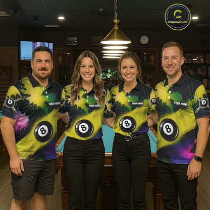 Grunge Paint Splatter Yellow Ball 8 Billiard Shirts For Men Personalized Billiard Attire Gifts NYN2790