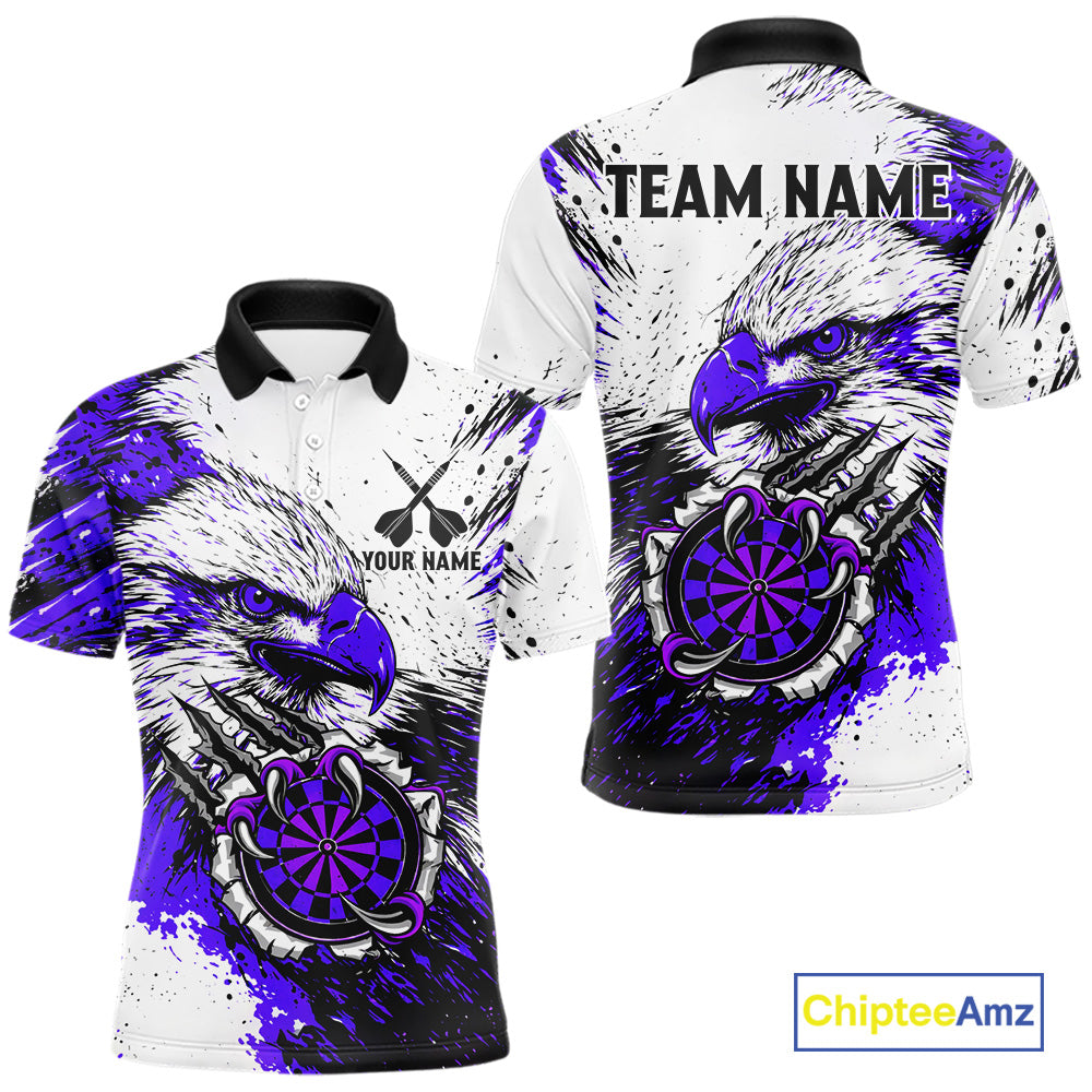 Custom Purple Grunge Eagle Scratch Dartboard Men Darts Polo & 1/4-Zip Shirts Dart Team Jerseys NYN2796