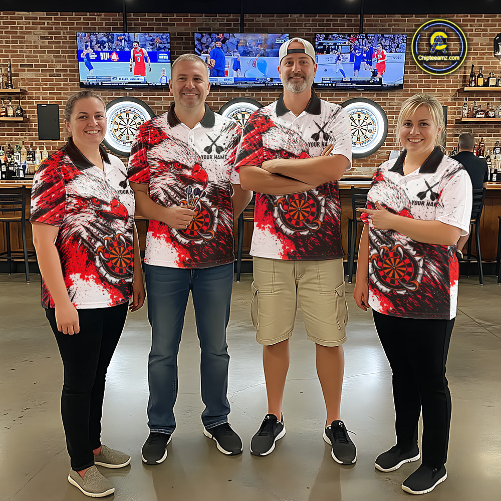 Custom Red Grunge Eagle Scratch Dartboard Women Darts Polo & 1/4-Zip Shirts Dart Team Jerseys NYN2798
