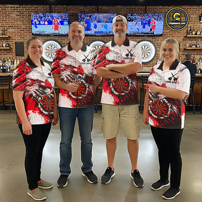 Custom Red Grunge Eagle Scratch Dartboard Women Darts Polo & 1/4-Zip Shirts Dart Team Jerseys NYN2798