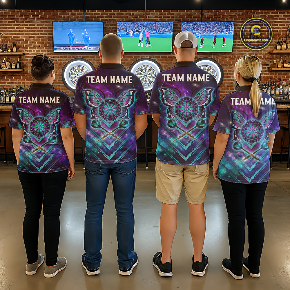 Blue Purple Galaxy Darts Polo & 1/4-Zip Shirt For Women Personalized Butterfly Dart Team Appeal NYN3010