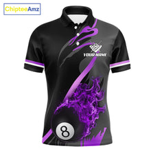 Load image into Gallery viewer, Purple Black Fire Flame 8 Ball Pool Shirt For Men Personalized Billiard Team Apparel