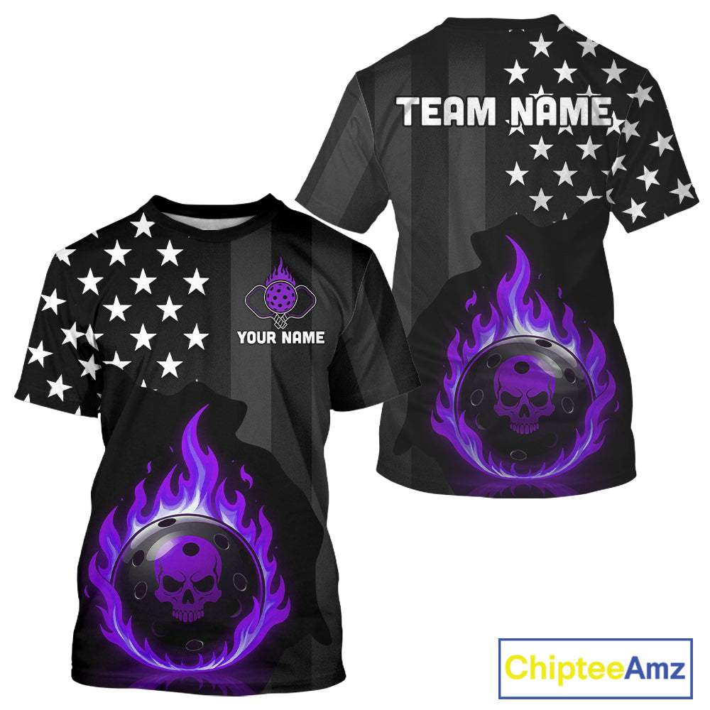 Custom Purple Flames Pickleball Ball 3D League Jerseys Men Pickleball US Flag Team Shirts NYN2147