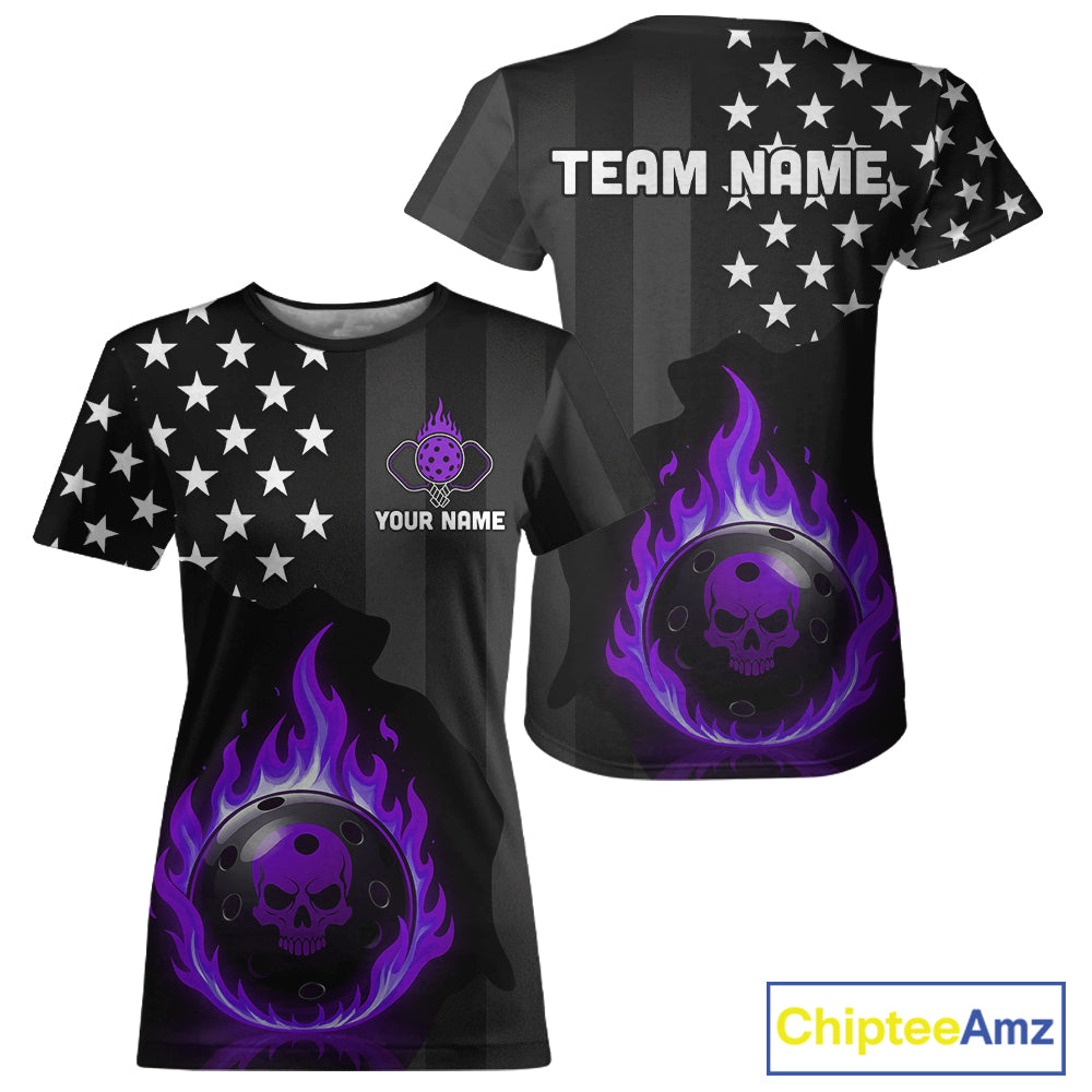 Custom Purple Flames Pickleball Ball 3D League Jerseys Women Pickleball US Flag Team Shirts NYN2147