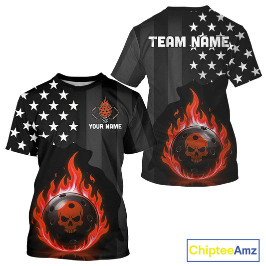Custom Red Flames Pickleball Ball 3D League Jerseys Men Pickleball US Flag Team Shirts NYN2148