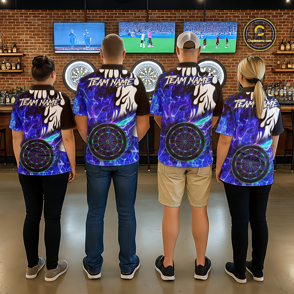 Custom Blue Flaming Dartboard Darts Polo & 1/4-Zip Shirts For Men Fire Dart Team Jerseys NYN2804