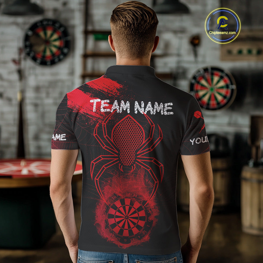 Red Spider Men's Grunge Darts Shirt Smoke Dartboard - Custom Name For Darts Jersey NYN0469