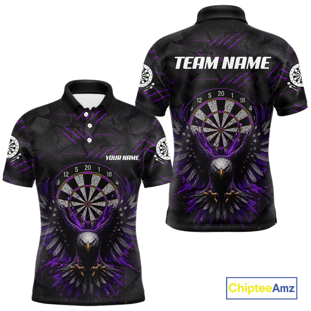 Purple Grunge Eagle Men's Darts Polo Shirt Mockup, Professional Eagle Dart Team Jersey, Personalized Tournament Uniform
