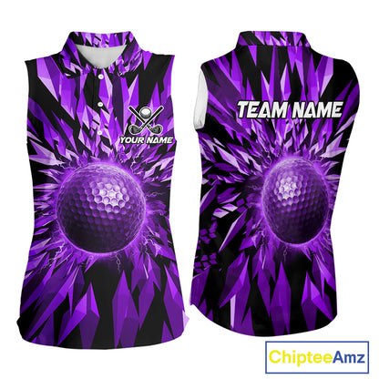 Icy Purple Geometric Golf Sleeveless Polo Shirt Customize Golf Gifts For Women Golf Team Attire NYN4007