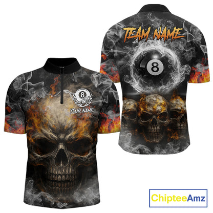 Fire Flame Skull Balls Billiard Shirt For Men Custom Smoke Ball 8 Pool Billiard Team Shirts NYN2414