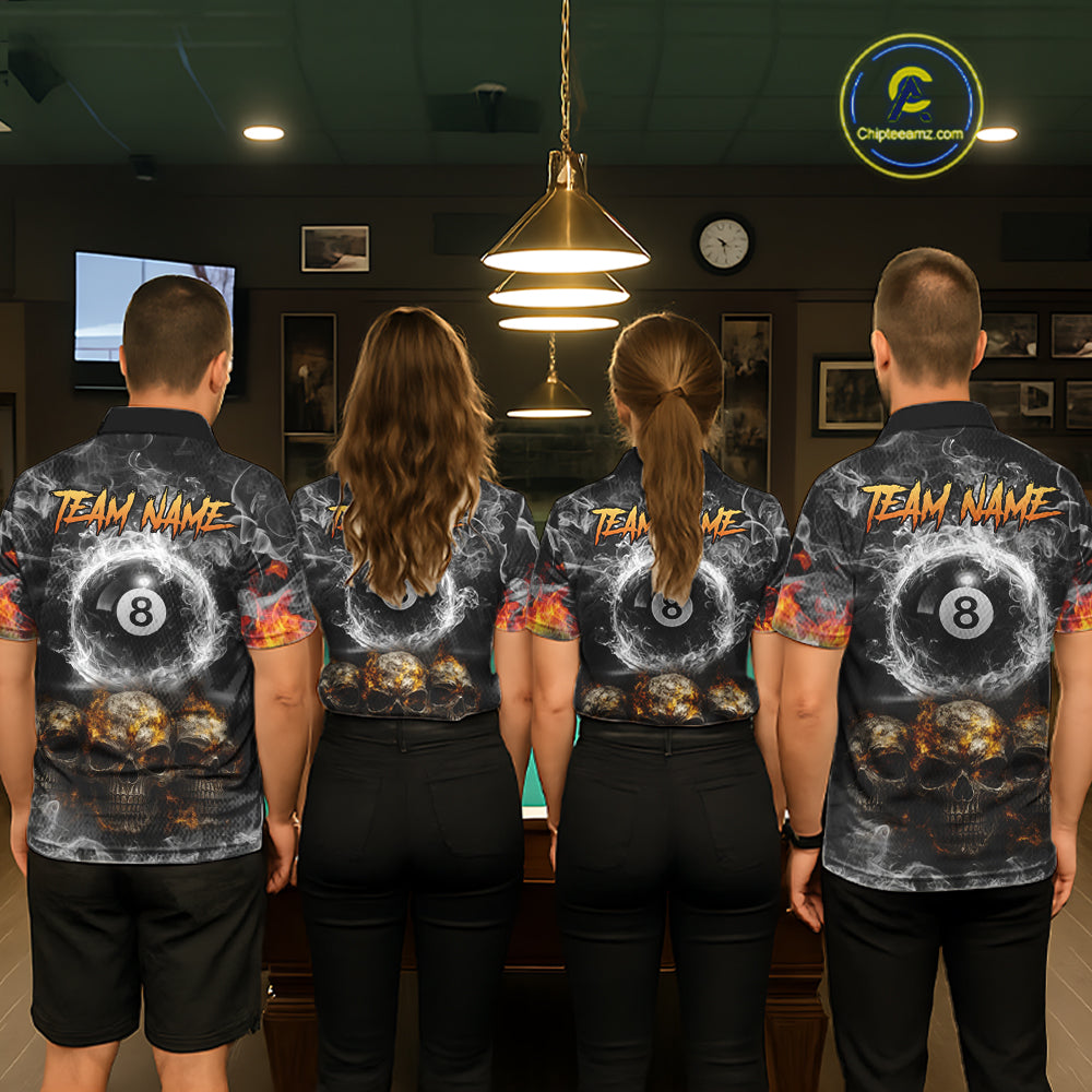 Fire Flame Skull Balls Billiard Shirt For Women Custom Smoke Ball 8 Pool Billiard Team Shirts NYN2414